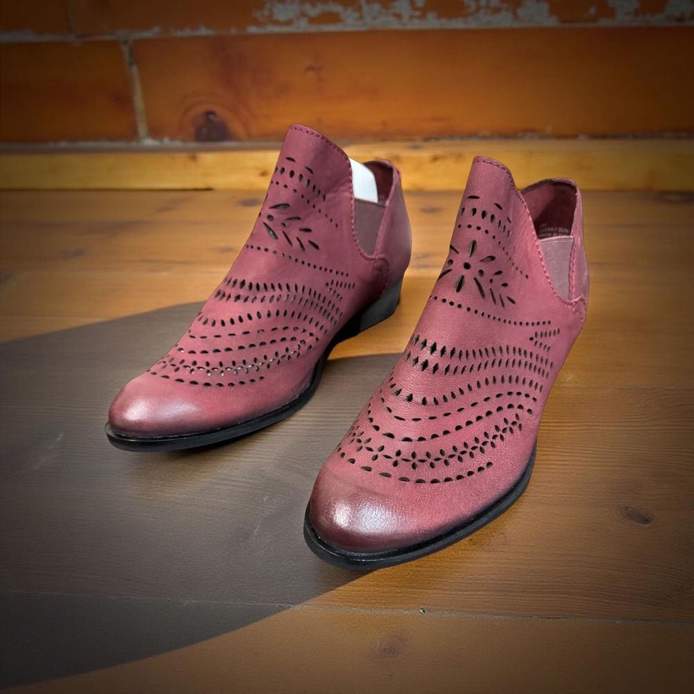 Chic Red Ankle Booties with Intricate Design